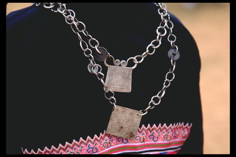 Silver medallions, Hmong New Year, Khek Noi, Thailand 1986